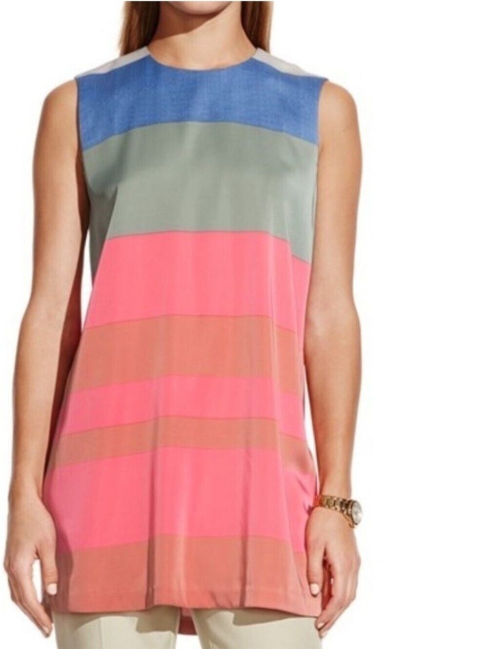 Vince Camuto Beige and Orange Striped Shift Dress